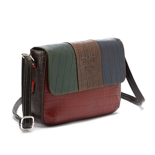 Multicolored Croc Leather Cross Bag