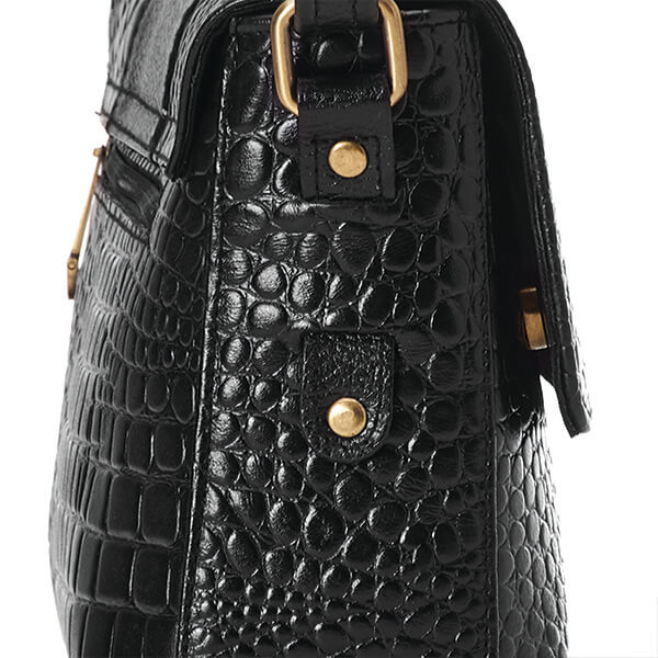 Black Croc Leather Cross Bag