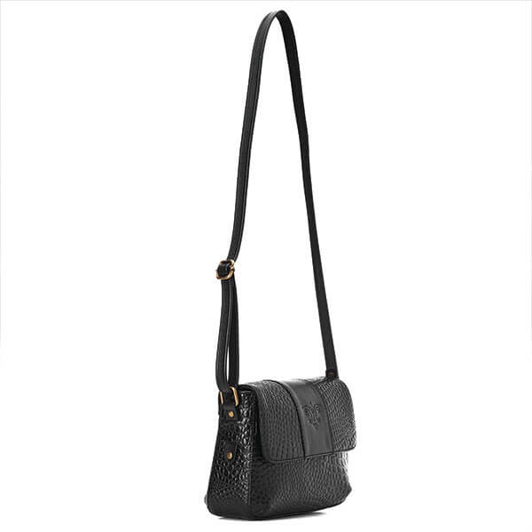 Black Croc Leather Cross Bag