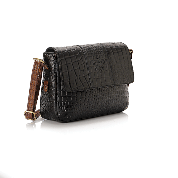 Black * Havana Croc Leather Cross Bag
