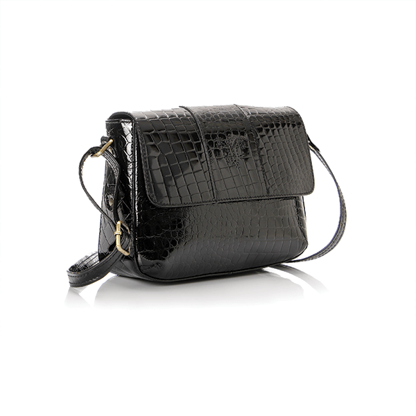 Black Metallic Leather Cross Bag