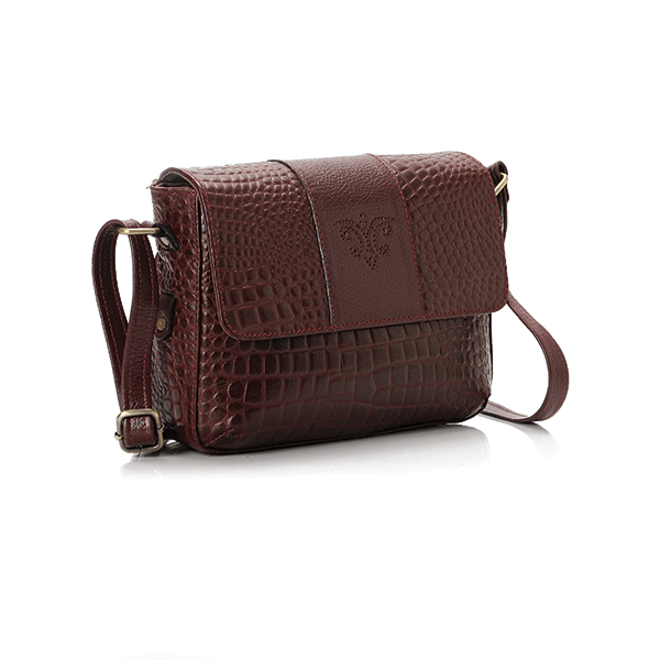 Burgundy Croc Leather Cross Bag