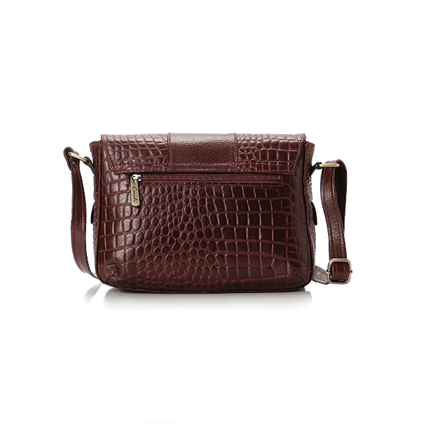 Burgundy Croc Leather Cross Bag