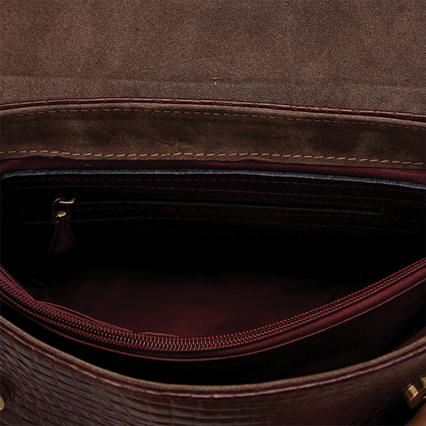Burgundy Croc Leather Cross Bag