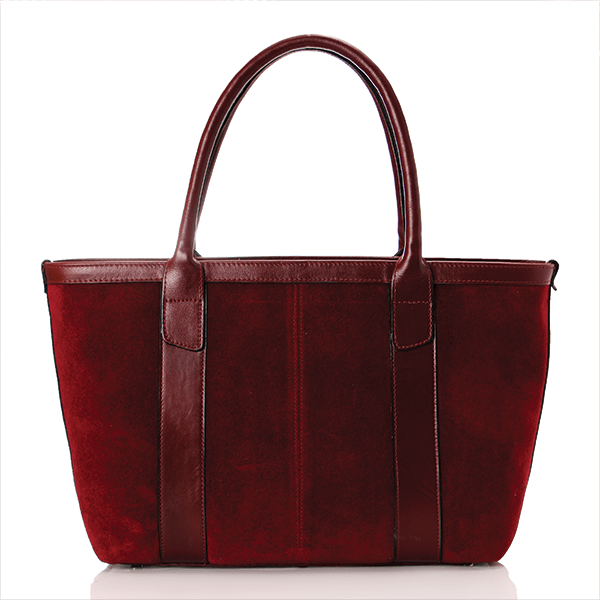 Burgundy Suede Leather Tote Bag
