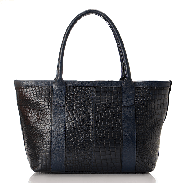 Navy Blue Croc Leather Tote Bag