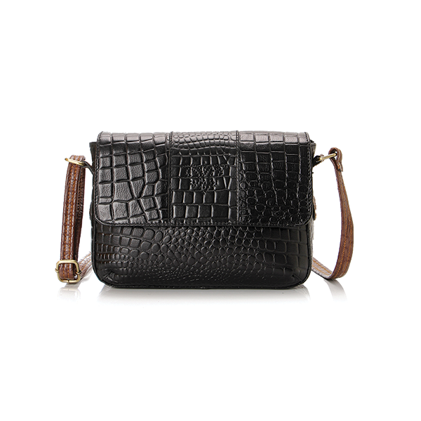 Black * Havana Croc Leather Cross Bag