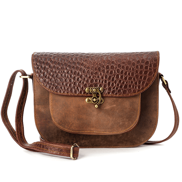 Vintage Brown Croc Mini-Messenger Bag