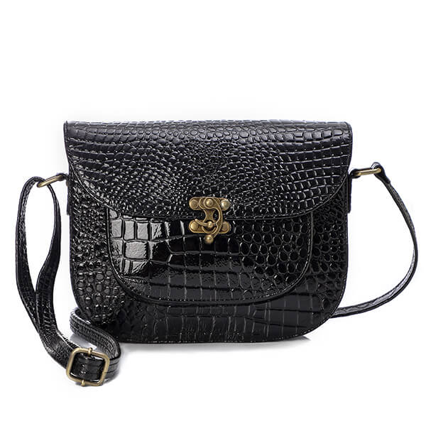 Black Metallic Mini-Messenger Bag